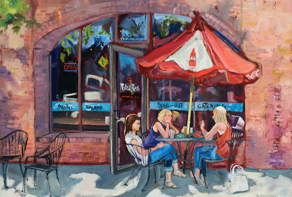 Painting of the exterior of Naked Noodle in Bozeman Montana